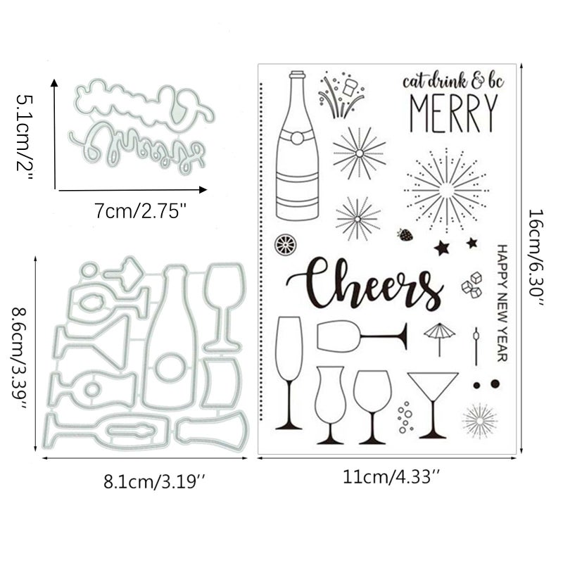 Lottoyday Wine Glass Silicone Clear Stamp and Die Sets for Card Making, DIY Embossing Photo Album Decorative Craft - Image 2